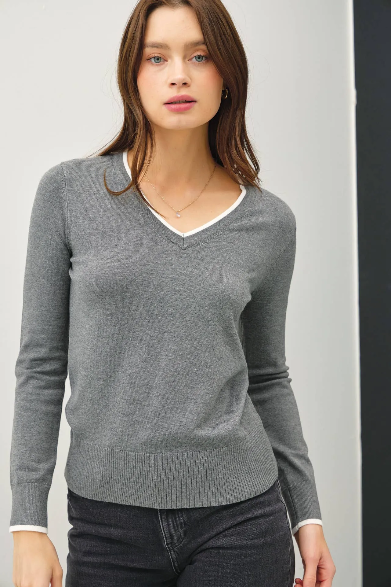 VARSITY STYLE V-NECK SWEATER