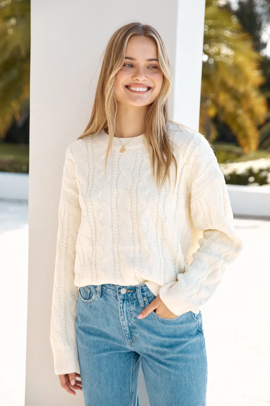 Warm Embrace Cable Knit Sweater Cream