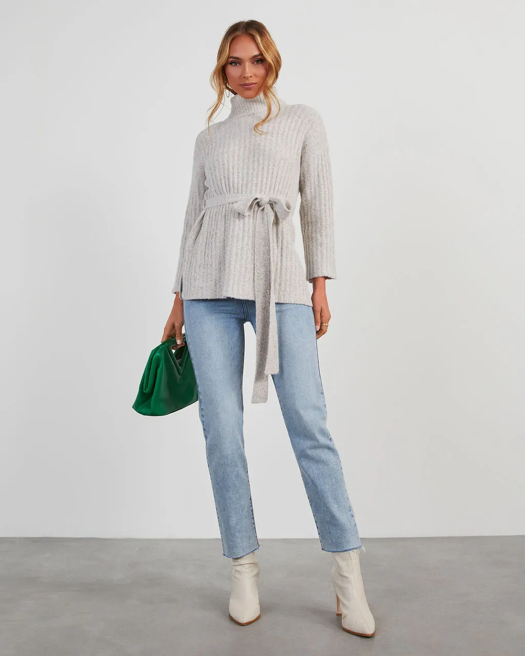 Warner Tie Waist Turtleneck Sweater