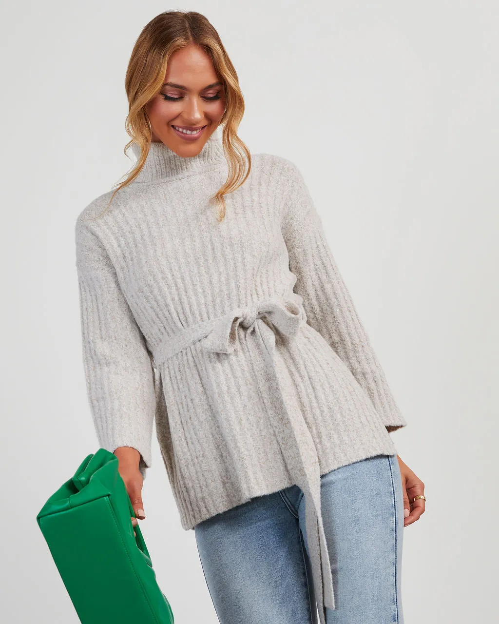 Warner Tie Waist Turtleneck Sweater