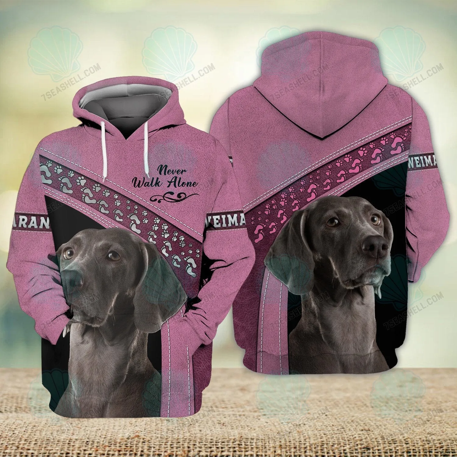 Weimaraner Love Pink Never Walk Alone 3D Full Print Shirts, Christmas Dog Memorial Gifts for loss of Dog