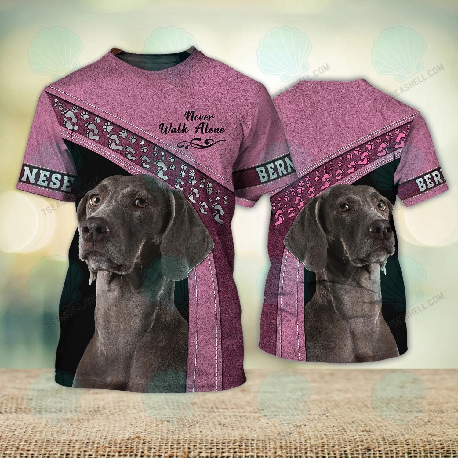 Weimaraner Love Pink Never Walk Alone 3D Full Print Shirts, Christmas Dog Memorial Gifts for loss of Dog