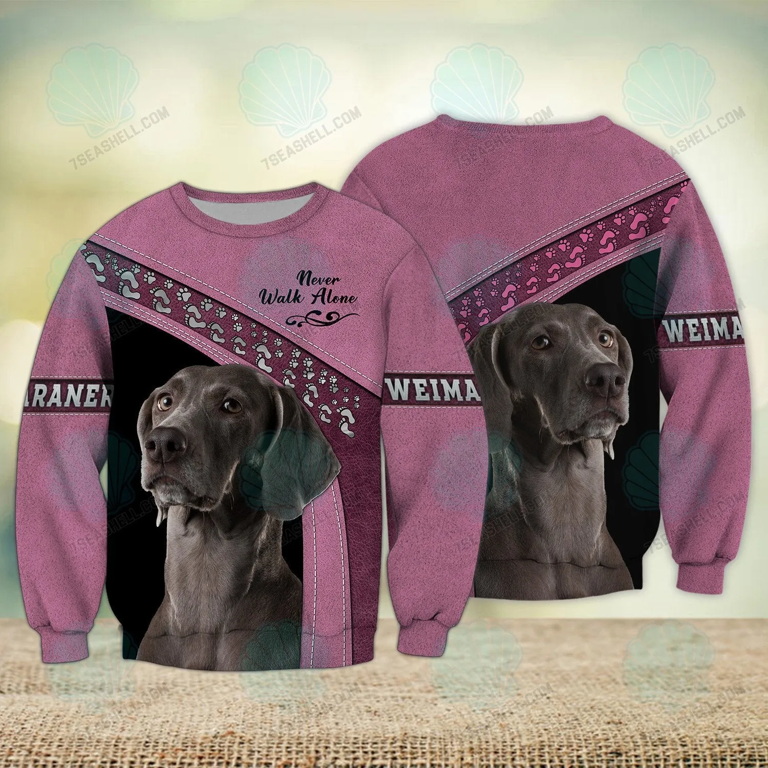 Weimaraner Love Pink Never Walk Alone 3D Full Print Shirts, Christmas Dog Memorial Gifts for loss of Dog