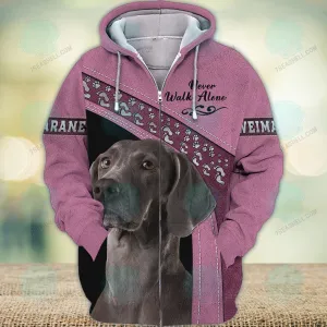 Weimaraner Love Pink Never Walk Alone 3D Full Print Shirts, Christmas Dog Memorial Gifts for loss of Dog