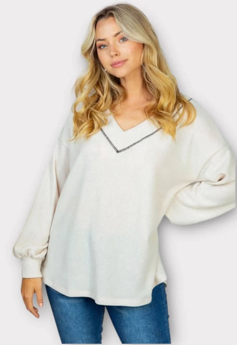 White birch plus size long sleeve knit top in white