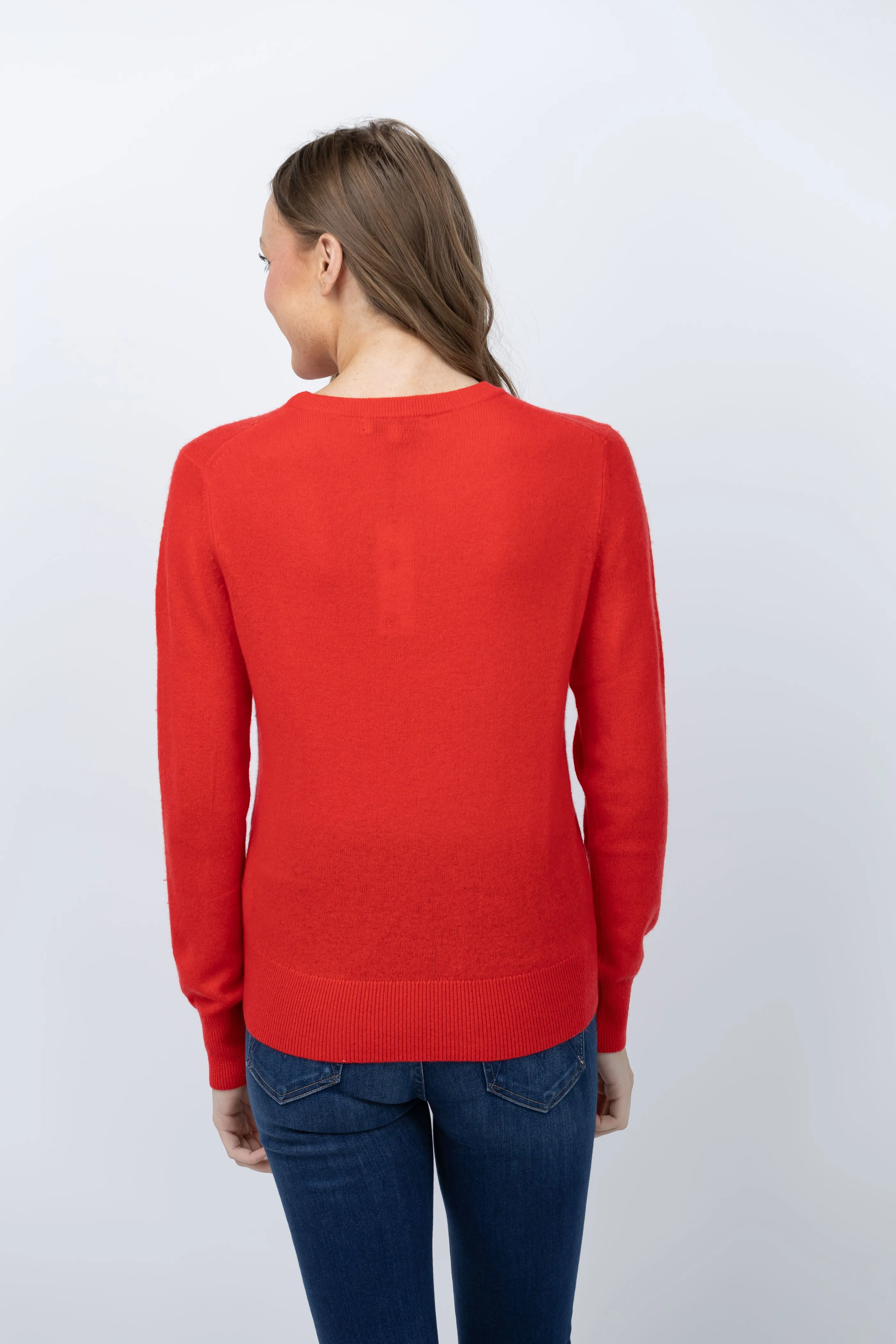 White   Warren Cashmere Core Crewneck in Bright Scarlet