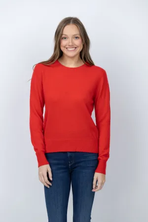 White   Warren Cashmere Core Crewneck in Bright Scarlet