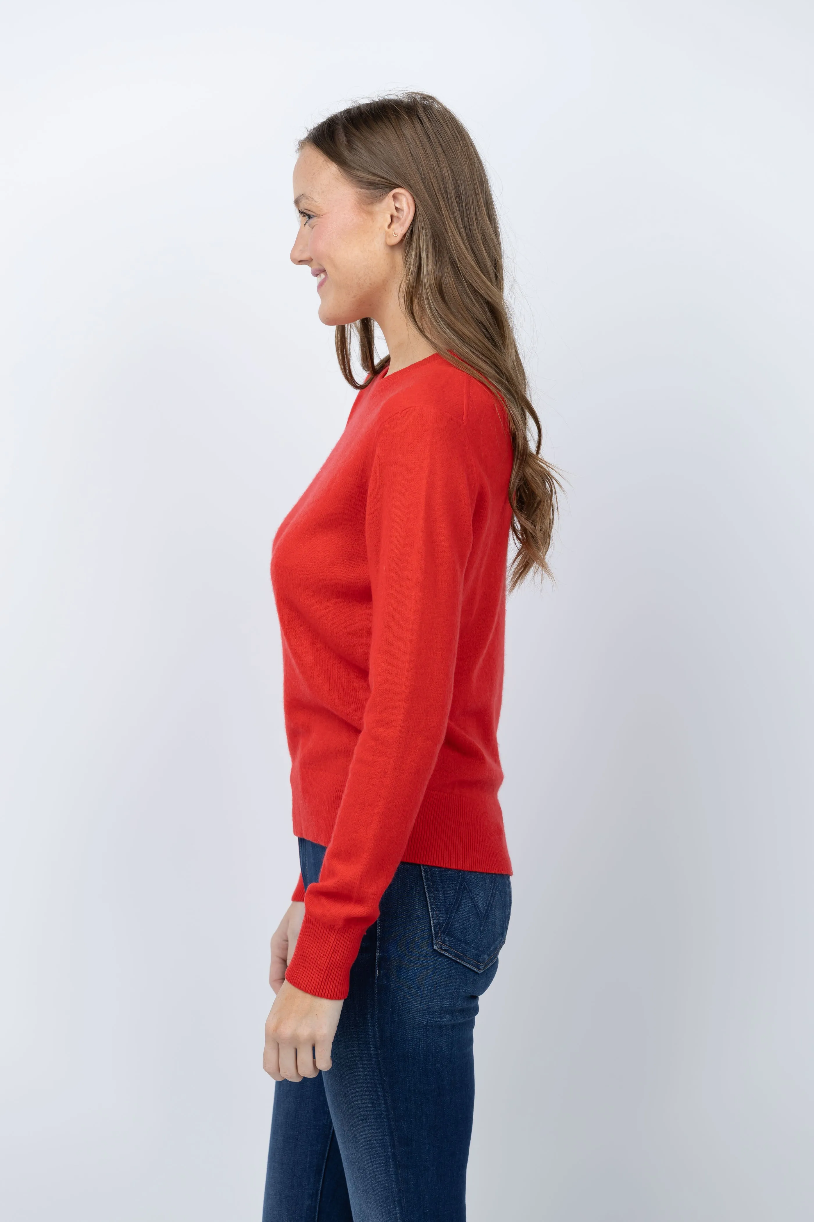 White   Warren Cashmere Core Crewneck in Bright Scarlet