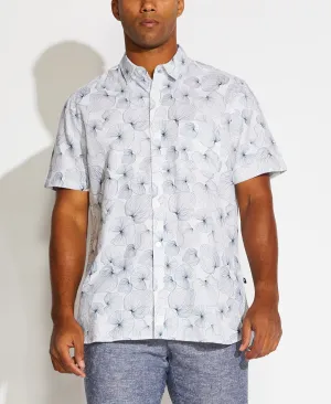 Whittier Printed Linen Blend Shirt (White)