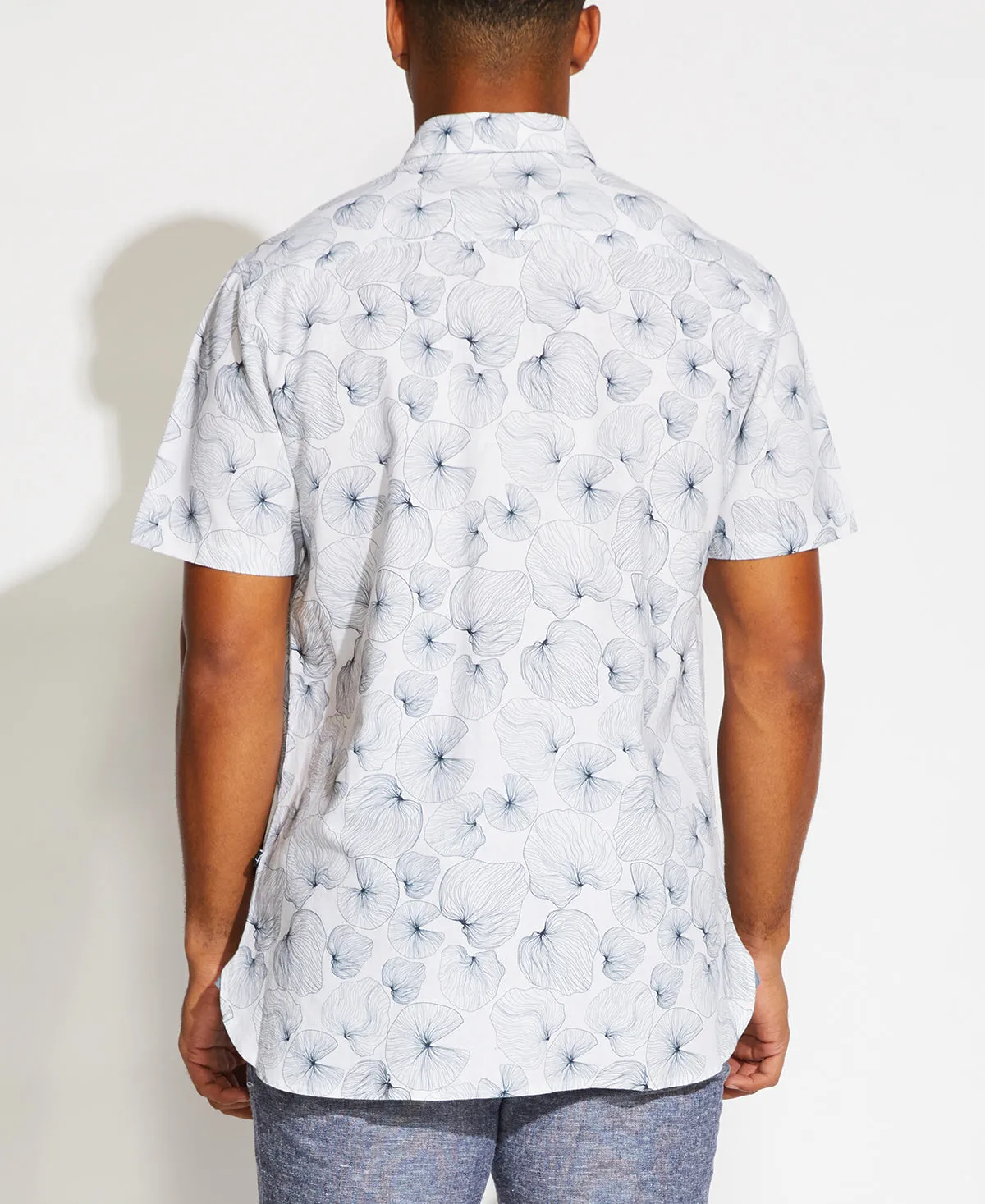 Whittier Printed Linen Blend Shirt (White)