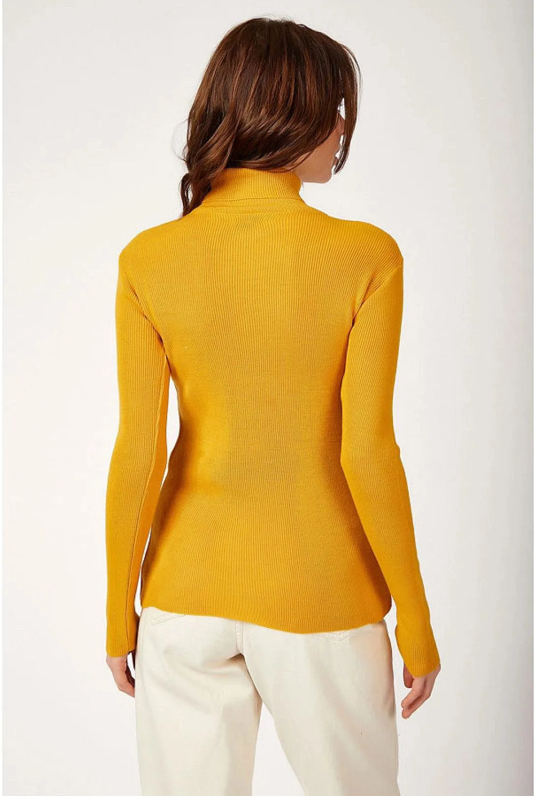 Women's Mustard Turtleneck Ribbed Knit Sweater | Classic Knitwear